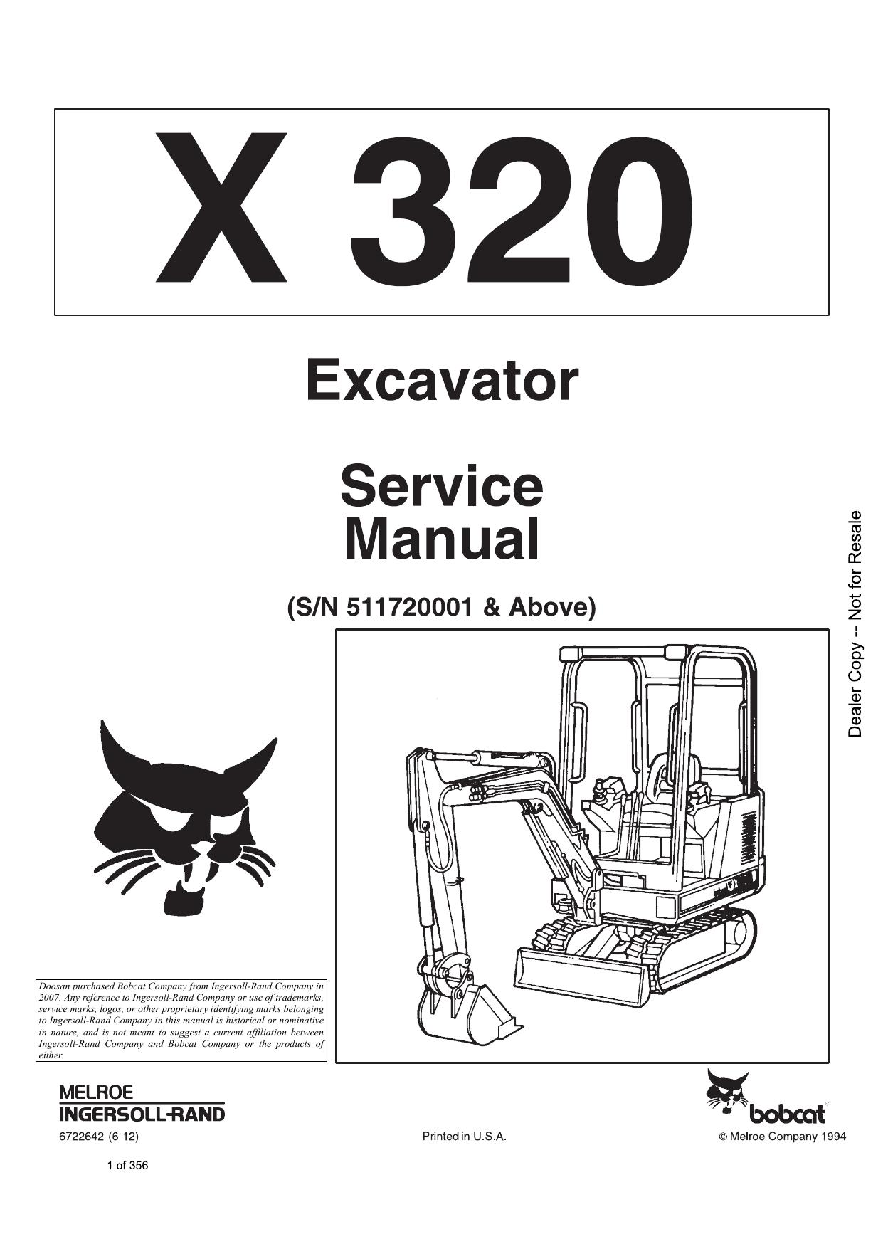 X320 Excavator Service Manual Bobcat